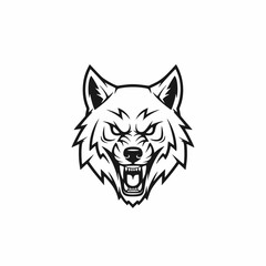 Fototapeta premium An angry wolf head illustration shows the fierce animal's face with open mouth.