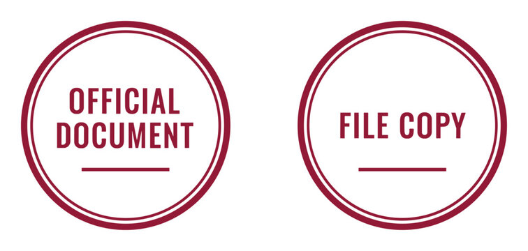 Official document stamps and file copy stamp in circular and rectangular shapes