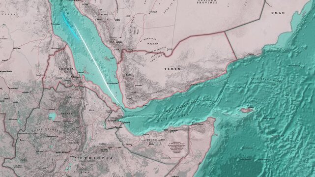 Bab al-Mandab Strait global shipping route map footage