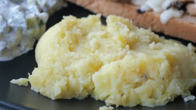 Making mashed potatoes and toast for breakfast