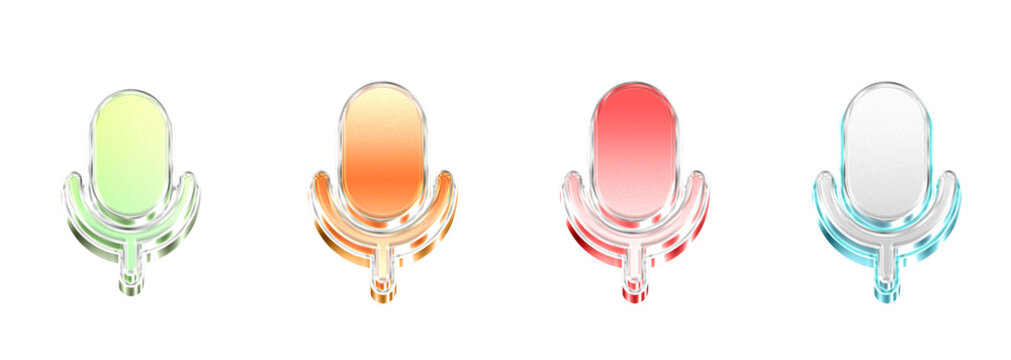 3D Glass Microphone Icon Collection Isolated on Transparent Background &ndash; Concept of Visual Communication and Branding &ndash; Transparent Liquid Glass Icon &ndash; 3D 3D Render
