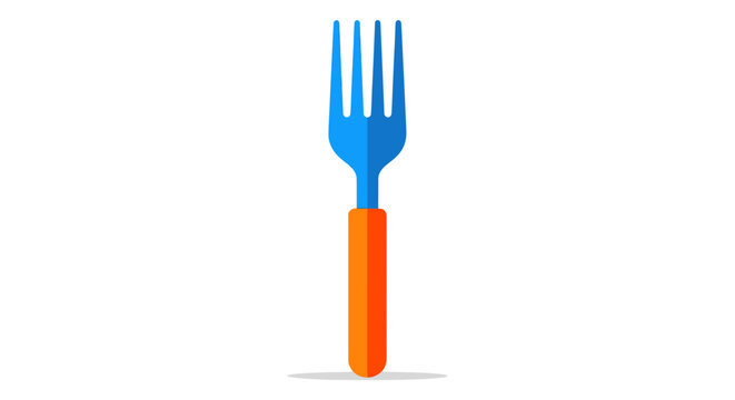 Blue plastic fork with orange handle.