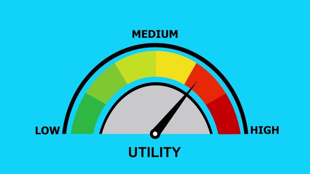 A video showcasing a utility meter gauge with low, medium, and high levels, set against a blue background