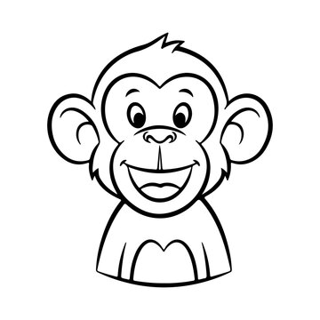 Outline of a smiling monkey in cartoon style with friendly expression Vector illustration