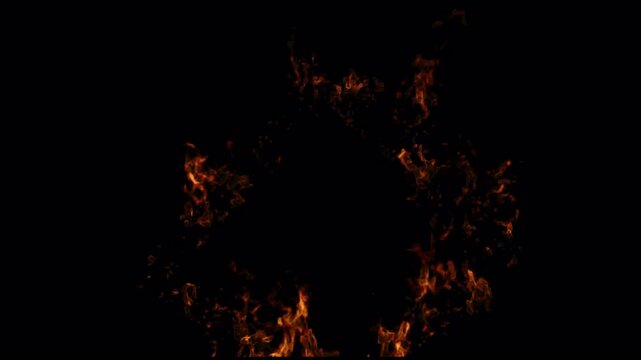 Burning Fire Ring Circle on Black Background Loop Animation