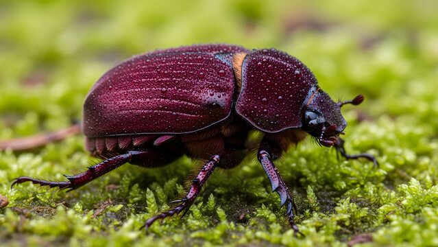 Macro photography of a bright green metallic beetle on a leaf