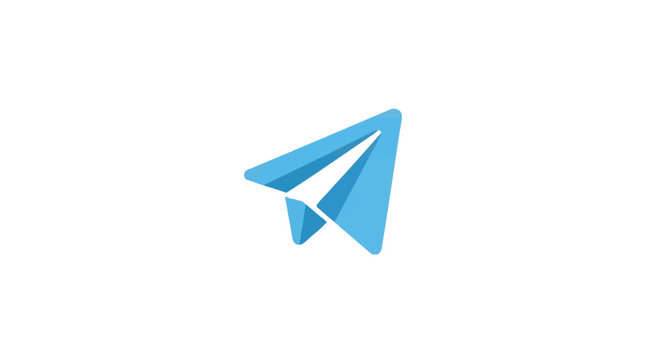 Minimalist blue paper plane logo representing the Telegram social media messaging application icon, isolated on a plain white background with clean geometric shapes and flat design.