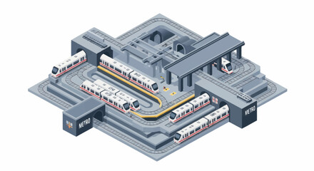Modern Train Station with Multiple Tracks and Trains. © Dono