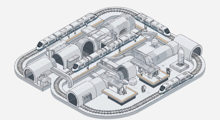 Futuristic high-speed train station with multiple tunnels and platforms. © Dono