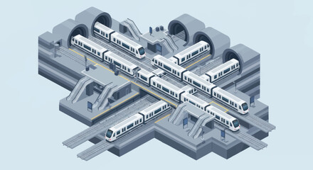Modern Subway Station With Multiple Trains Arriving and Departing. © Dono