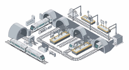 Modern subway train system with tunnels and stations illustration. © Dono