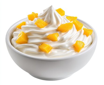 Delicious Mango and Yogurt Dessert, Isolated on White Background