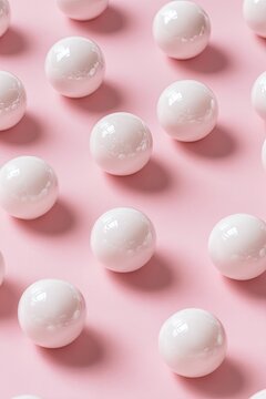 White spheres arranged on a pink surface background