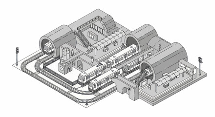 Modern subway station with trains and tunnels illustration. © Dono