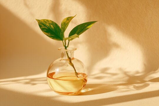 Minimalist plant in a glass vase with beautiful shadows.