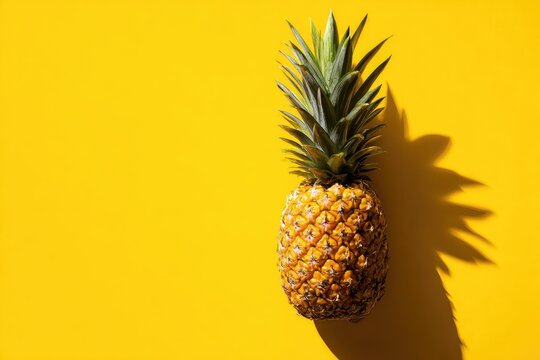 Fresh Pineapple on a Bright Yellow Background with Shadow