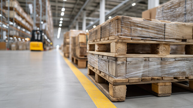 Warehouse Pallets: Wooden pallets, organized and ready for the next shipment, offer a glimpse into the organized world of logistical excellence.