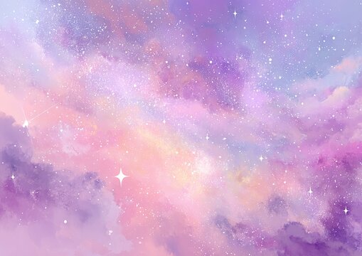 Dreamy galaxy space background with stars, clouds and colors.