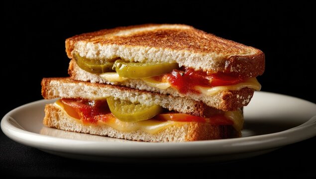 Delicious grilled cheese sandwich with jalape?os and tomatoes