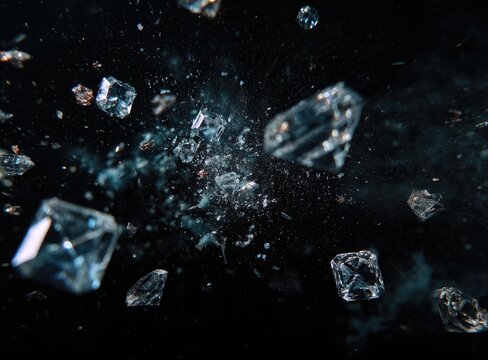Diamonds exploding in the darkness. Crystal fragments.