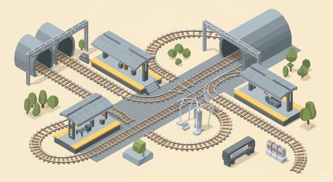 Train Station with Multiple Tracks.