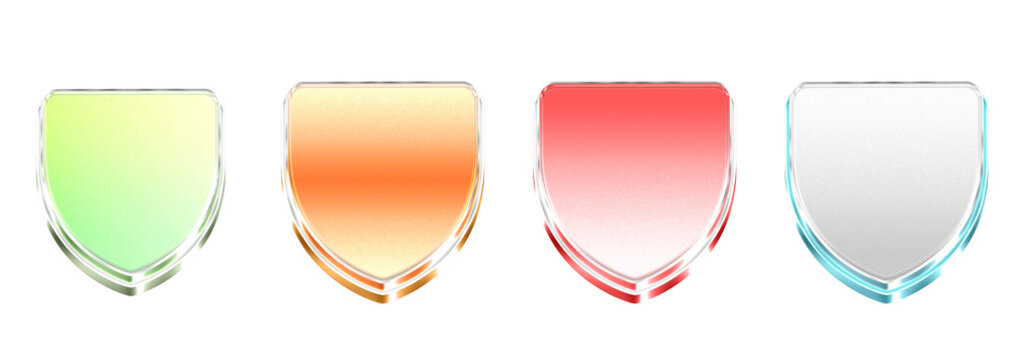 3D Glass Shield Icons Bundle Isolated on Transparent Background &ndash; Concept of Solution and Innovation &ndash; Transparent Liquid Glass Icon &ndash; 3D CGI Illustration