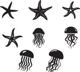 set of sea animals jelly fish and starfish  © Qurban Vector 