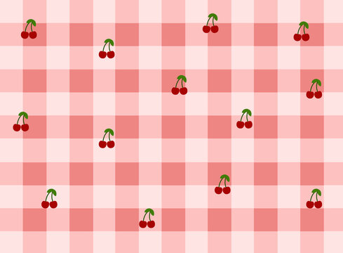 seamless pattern with cherry, pink checkered pattern