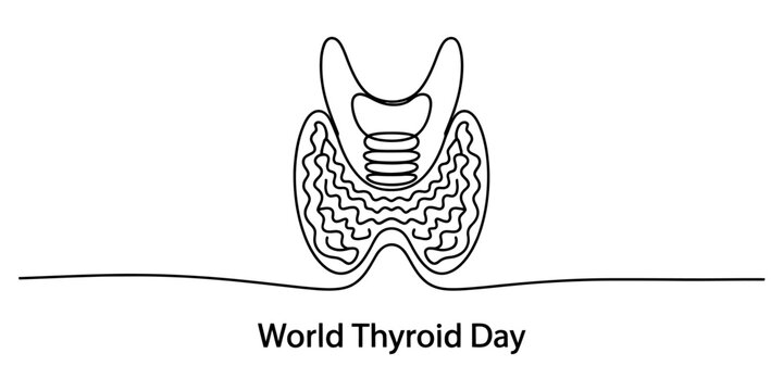 A continuous line drawing of a human thyroid gland icon for world thyroid day awareness event Vector, illustration