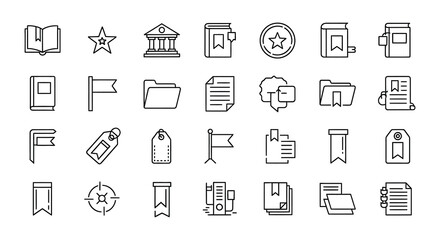 Fototapeta premium Simple black and white line icons representing education and documents
