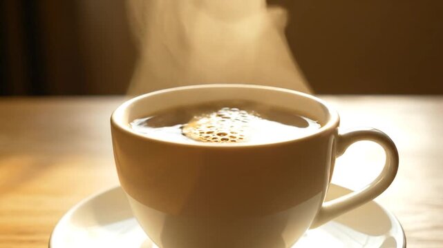 Enjoying a fragrant cup of freshly brewed coffee, its inviting steam rising gently, symbolizing a warm start to the day