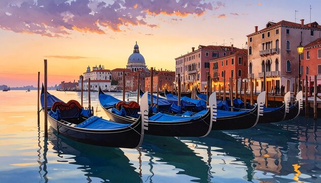 A serene Venetian canal scene at sunset with gondolas (1)