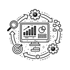 Fototapeta premium Continuous Data Analysis and Business Process Optimization Vector Illustration for Strategic Planning and Performance Management Dashboard