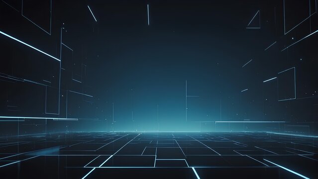 Abstract digital grid lines glowing with blue light in a dark futuristic space