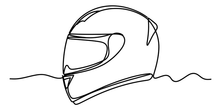 Minimalist one line art drawing of a classic motorcycle helmet isolated on a plain white background Vector, illustration