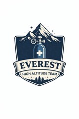 Fototapeta premium Medical rescue team emblem with Mount Everest peak and first aid symbol for high altitude missions