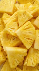 Obraz premium Freshly cut pineapple slices bright yellow tropical fruit chunks close up detail
