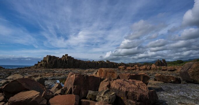 Bombo Headland Rocky Coastline Timelapse With Moving Clouds Australia