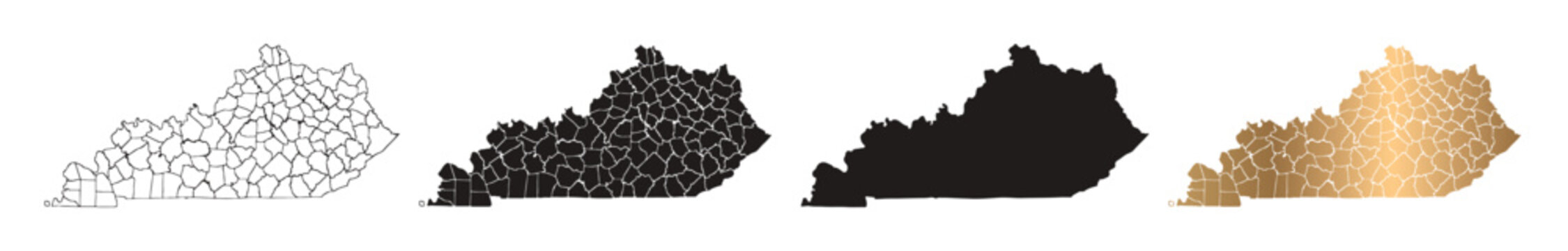 Map of Kentucky, United States, with black and gold lines.