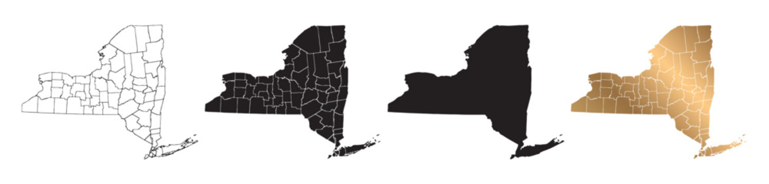 Map of NewYork, United States, with black and gold lines.