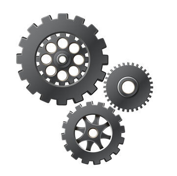 3d realistic vector icon illustration.  Gray gears mechanism on white background.