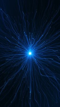 Electric Light Burst Background radiant strands. for sci-fi scenes, tech visuals, or intro effects glowing filaments spread from center creating dramatic energy motion and vibrant digital atmosphere.