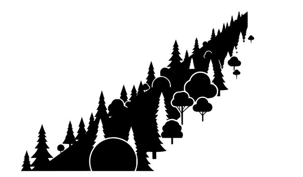 Diagonal forest silhouette vector tree composition minimal outdoor hiking design