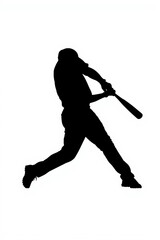 Obraz premium A black silhouette of a baseball player swinging a bat isolated on white background