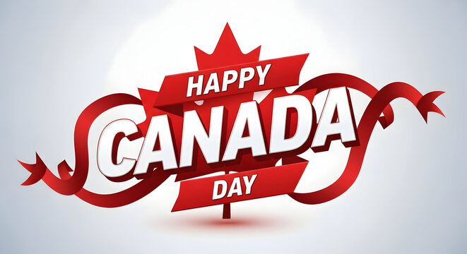 Happy canada day celebrations with maple leaf and red ribbon decorations