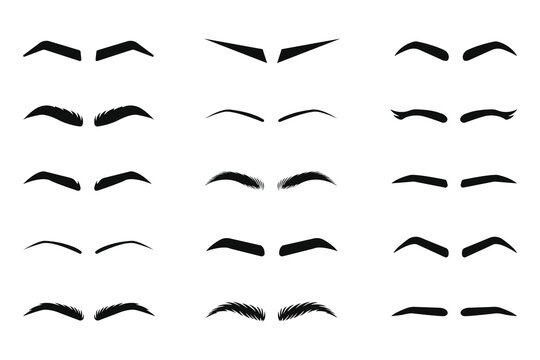 Eyebrow shapes and styles collection featuring various grooming arches for beauty makeup and facial aesthetics icon vector illustration.