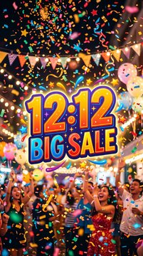 12 big sale with colorful confetti and banners