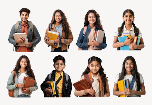 Diverse Students Holding Books Design Set