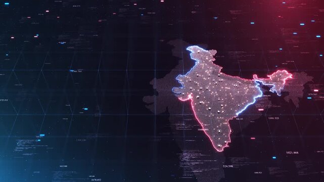 Digital map of india with network connections technology innovation. visual lighting map. for slideshows, presentation, trailers, sci-fi openers Economic Financial Market, Economy Investment Success