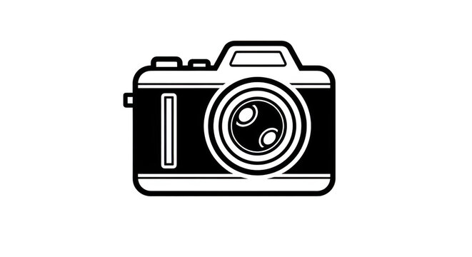 Simple line art illustration of a digital camera device transparent background